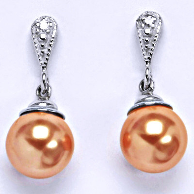 Stříbrné náušnice s lososovou umělou perlou 10 mm, NŠ 1193/3