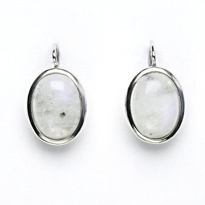 Stříbrné náušnice, přírodní měsíční kámen, 16 x 12 mm, NK 1455