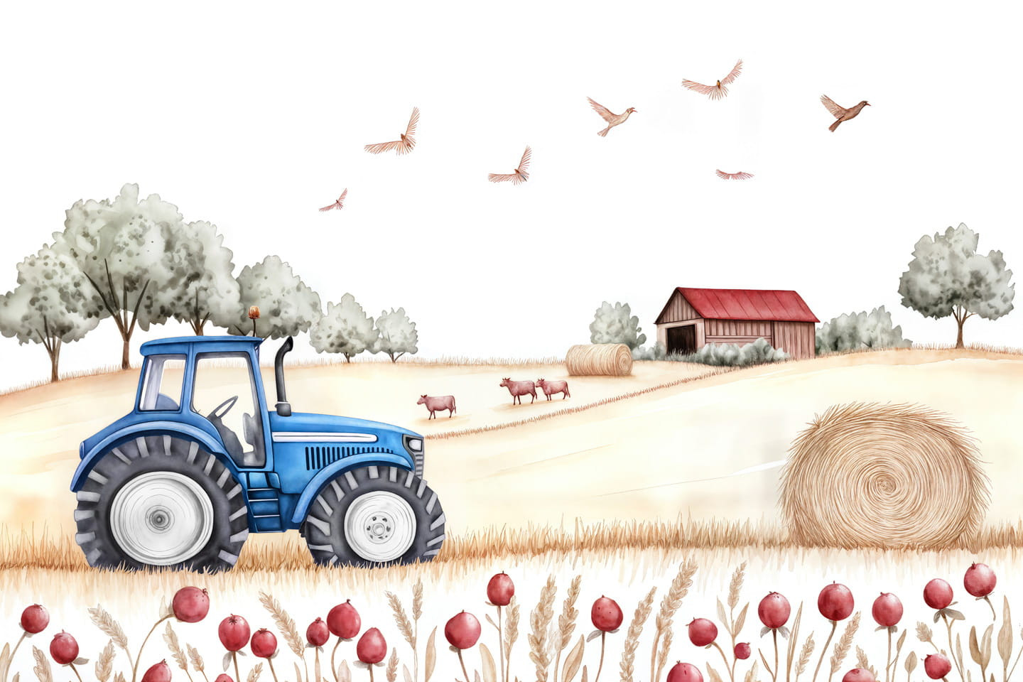 Tapeta na zeď traktor na farmě (modrá verze)