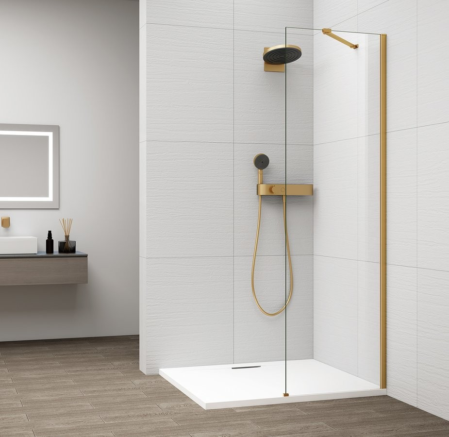 POLYSAN ESCA GOLD MATT jednodílná sprchová zástěna k instalaci ke stěně, sklo čiré, 500  ES1050-04