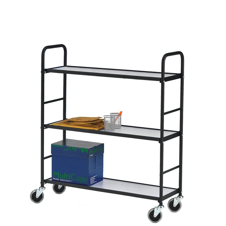 Policový vozík PORT, 3 police, 780x320 mm, černý