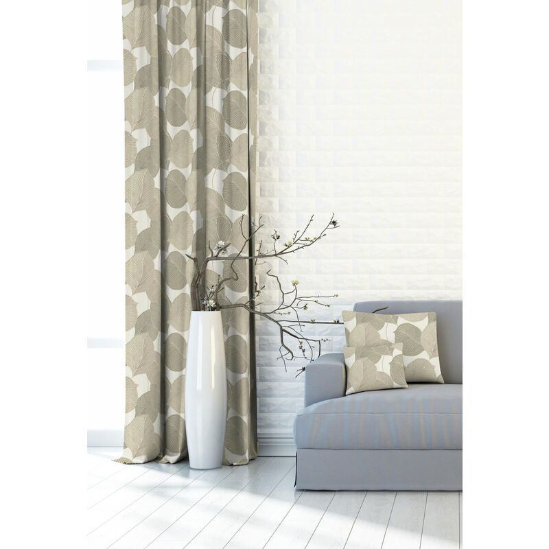 Hotový závěs OXY s tunýlkem, Listy béžový, 145 x 180 cm