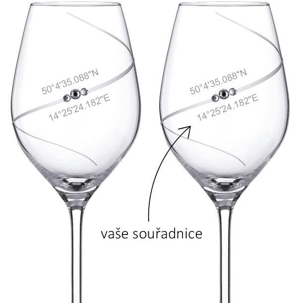 Dekorant Sklenice na víno s krystaly Swarovski Silhouette City SOUŘADNICE LÁSKY