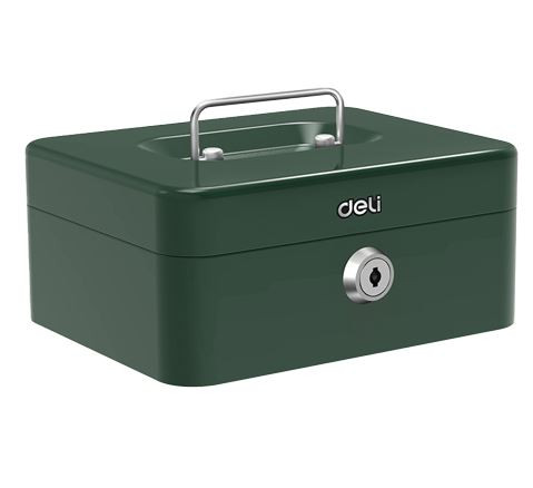 Kovová pokladna DELI přenosná 200 × 160 × 90 mm - zelená