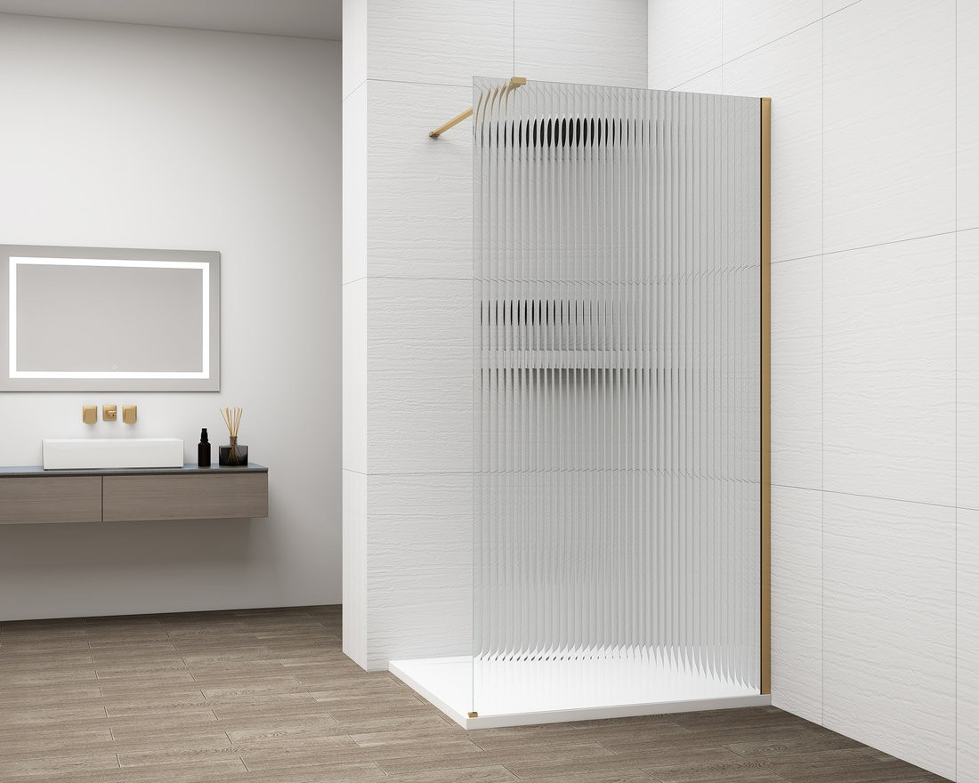 Polysan ESCA GOLD MATT jednodílná sprchová zástěna k instalaci ke stěně, sklo Flute, 1100 mm