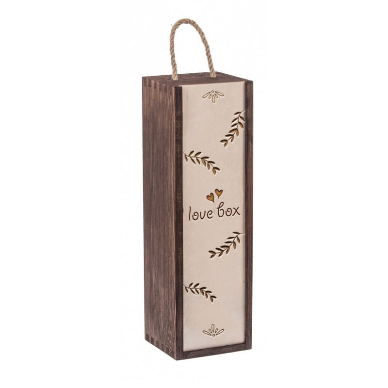 FK Dřevěná krabička na láhev LOVEBOX - 36x11x11 cm, Přírodní a Tmavě hnědá