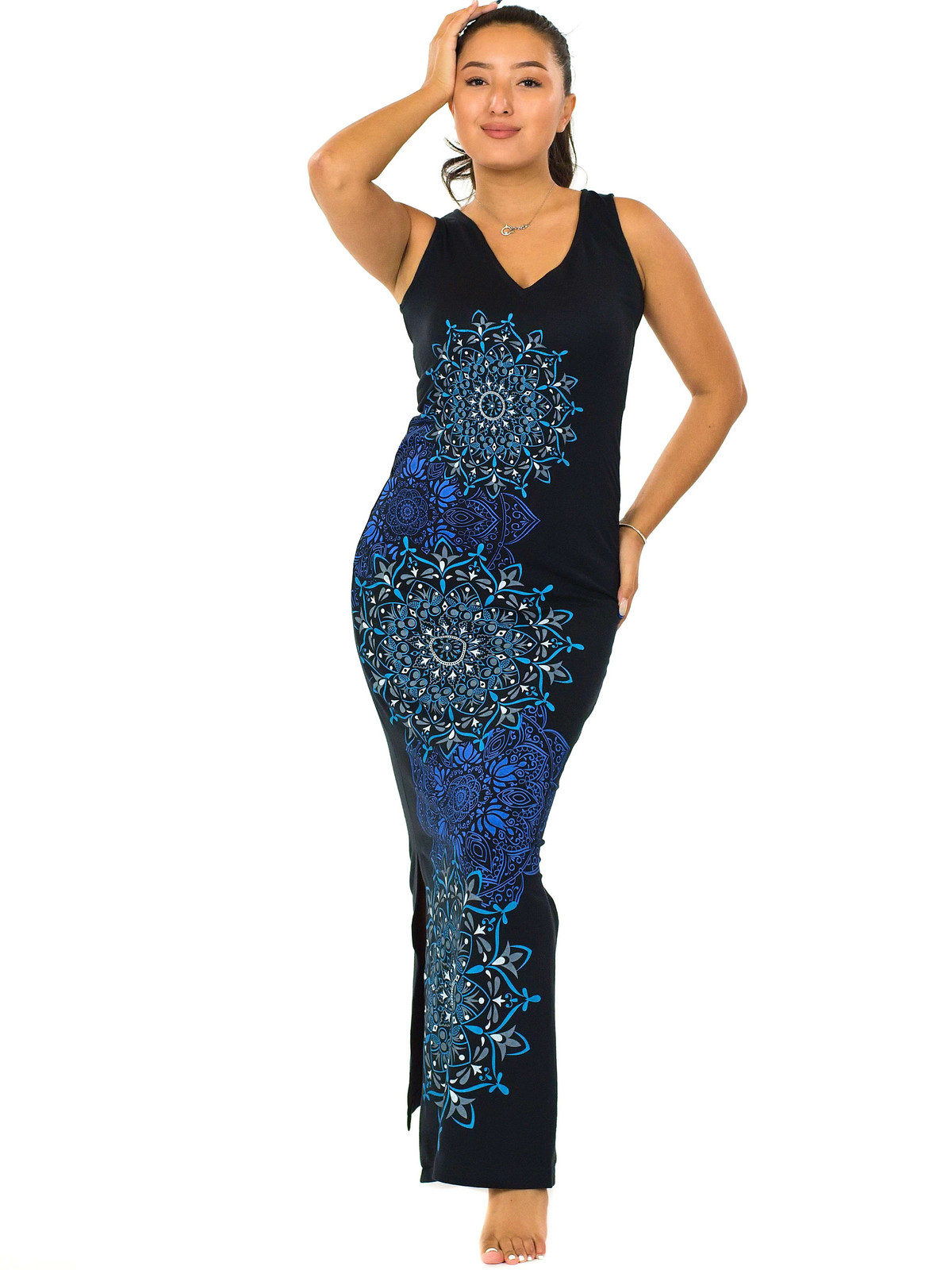 Himalife Dlouhé šaty Kaira - černá s modrou Velikost: M