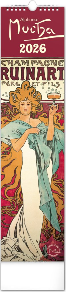 Kalendář 2026 nástěnný: Alfons Mucha, 12 x 48 cm