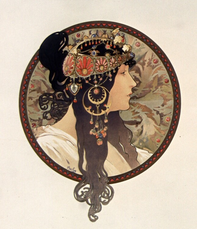 Alfons Mucha Obrazová reprodukce Byzantine head of a brunette; Tete byzantine d'une brunette, Alfons Mucha, 34.5 × 40 cm