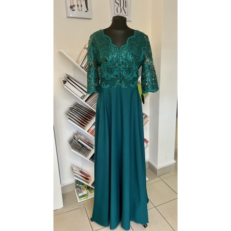 Zelené společenské šaty 3/4 rukáv CRYSTAL, Velikost 44, Barva Zelená BOSCA FASHION 0030020
