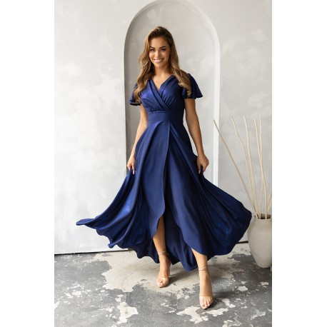 Třpytivé tm. modré dlouhé společenské šaty HEAVEN, Velikost 38, Barva Tmavě modrá Kartes 0030071