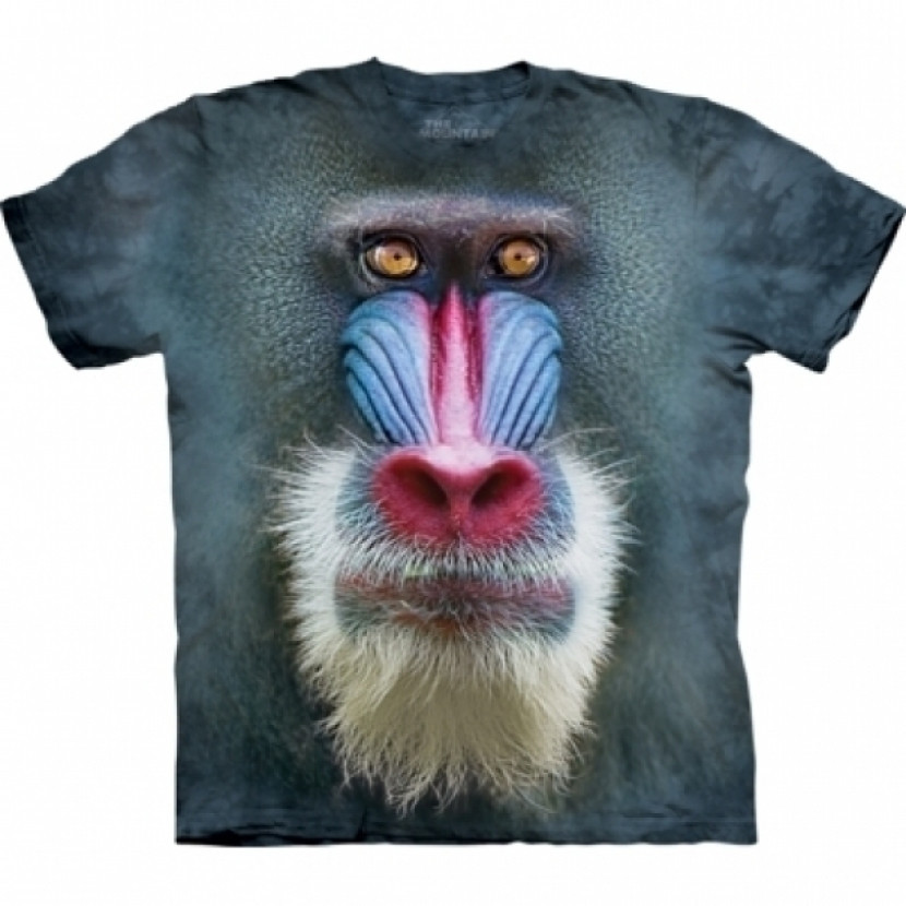 Tričko unisex The Mountain Big Face Mandrill Baboon - modré, S