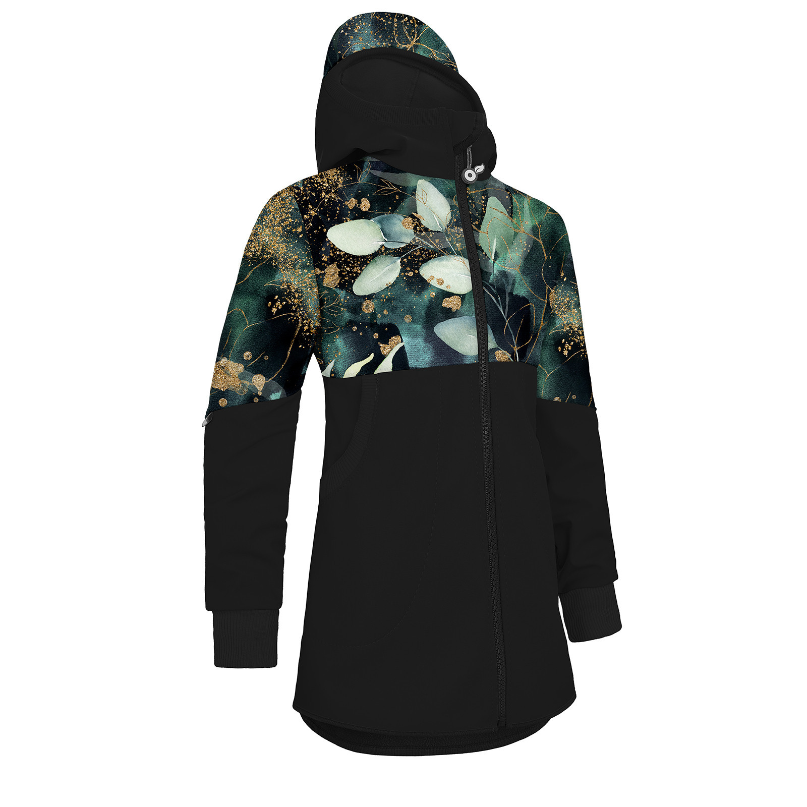 Unuo Unuo, Dívčí softshellový kabát s fleecem Street, Černá, Listy a větvičky Velikost: 116/122 8596227092789