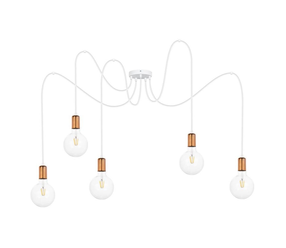 Lustr na lanku MIROS 5xE27/60W/230V pavouk bílá/měděná