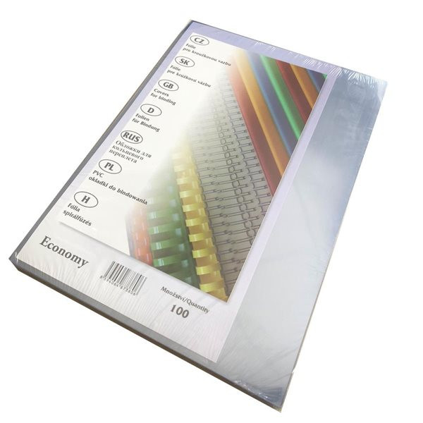 Přední desky pro kroužkovou vazbu čiré, A4, 100 ks, PVC 130 mic