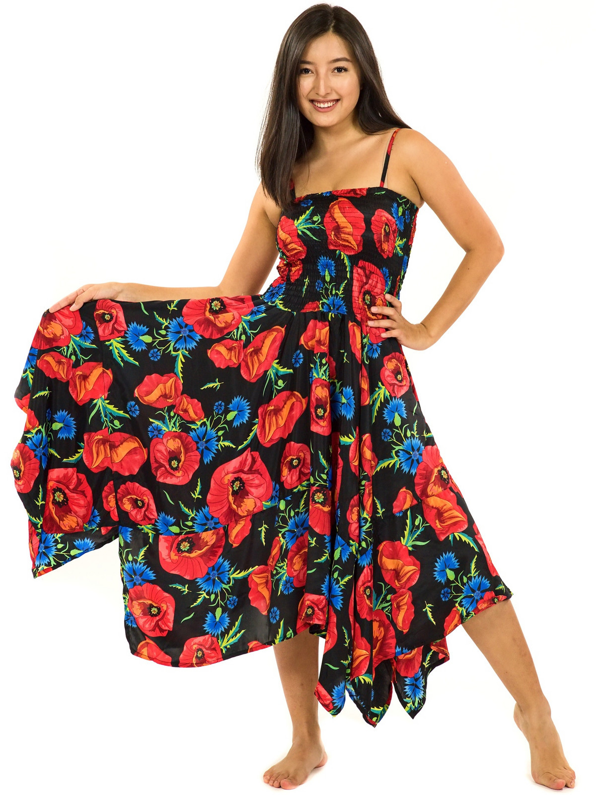 Himalife Šaty-sukně 2v1 Dawa Vlčí mák - černá s červenou Velikost: XXL/3XL