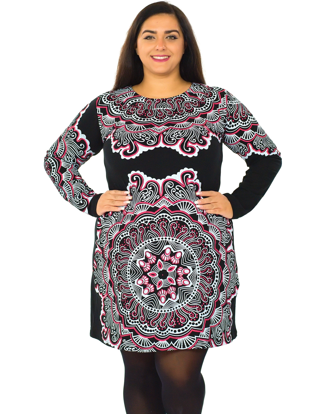 Himalife Šaty s dlouhým rukávem Kailua - černá s bílou a červenou Velikost: 3XL