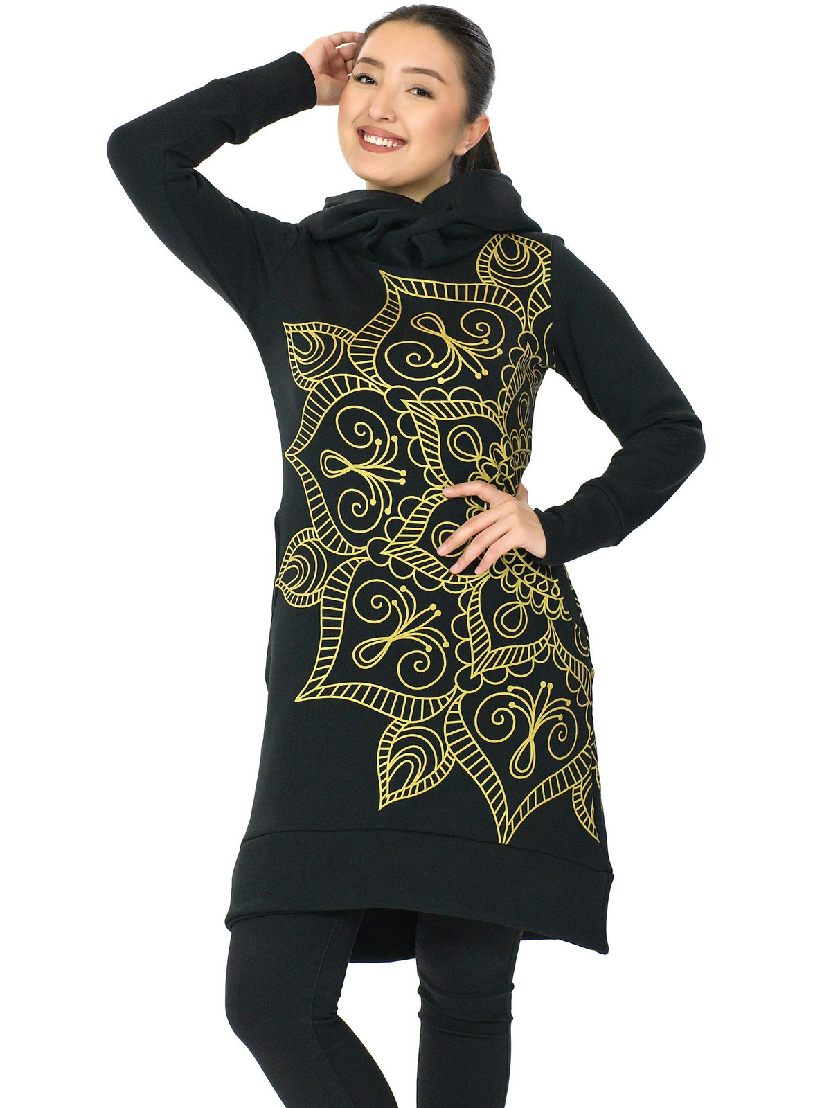 Himalife Šatomikina s maxi kapucí Ayra - černá s metalickou zlatou Velikost: S