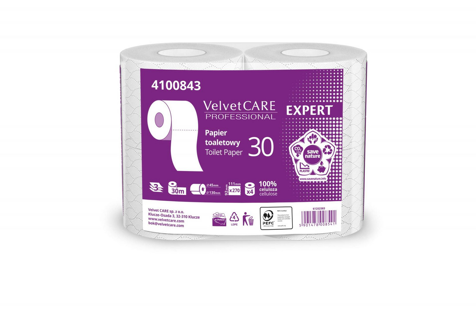 Velvet CARE Toaletní papír Velvet Professional - 3vrstvý, 30 m, 4 role