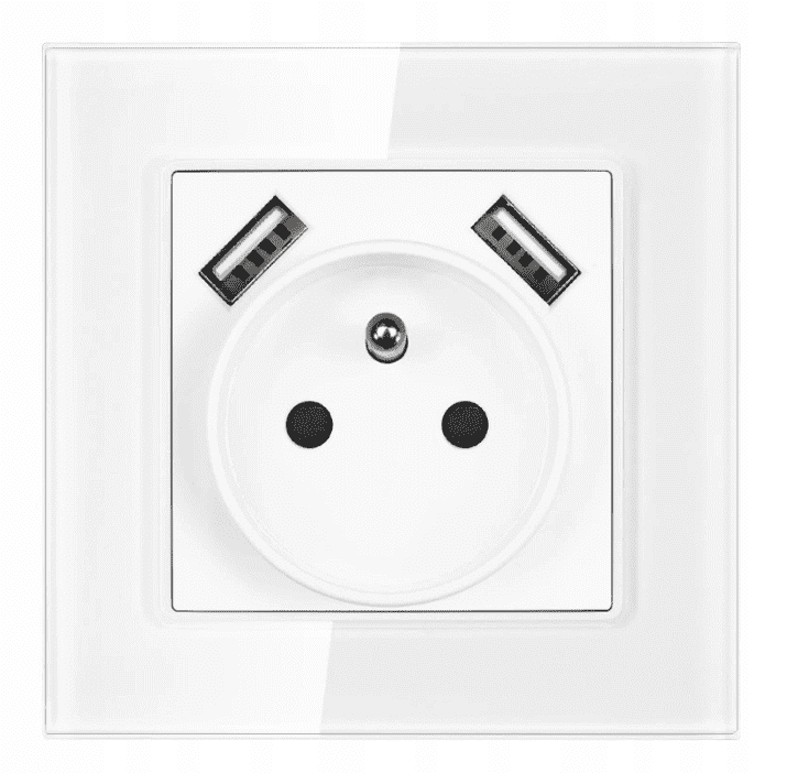 Berge Jednoduchá skleněná zásuvka s USB, bílá