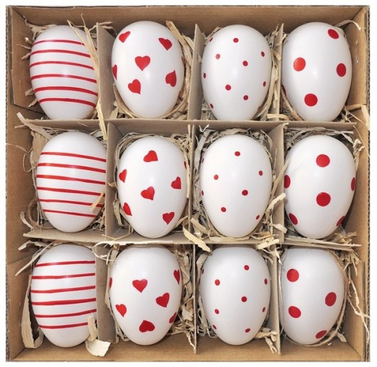 Anděl Vajíčka s červeným zdobením - 6 cm - 12 ks v krabičce - 7523