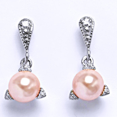 Stříbrné náušnice s růžovou umělou perlou 8 mm, NŠ 1220/3