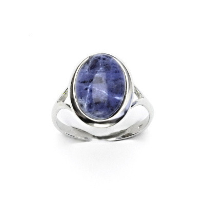 Stříbrný prsten, přírodní sodalit, 14 x 10 mm, T 1454 m