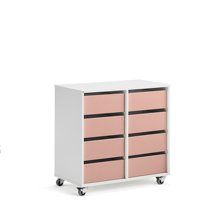 Skříňka CASPER, 8 zásuvek, bílá, tmavě růžová