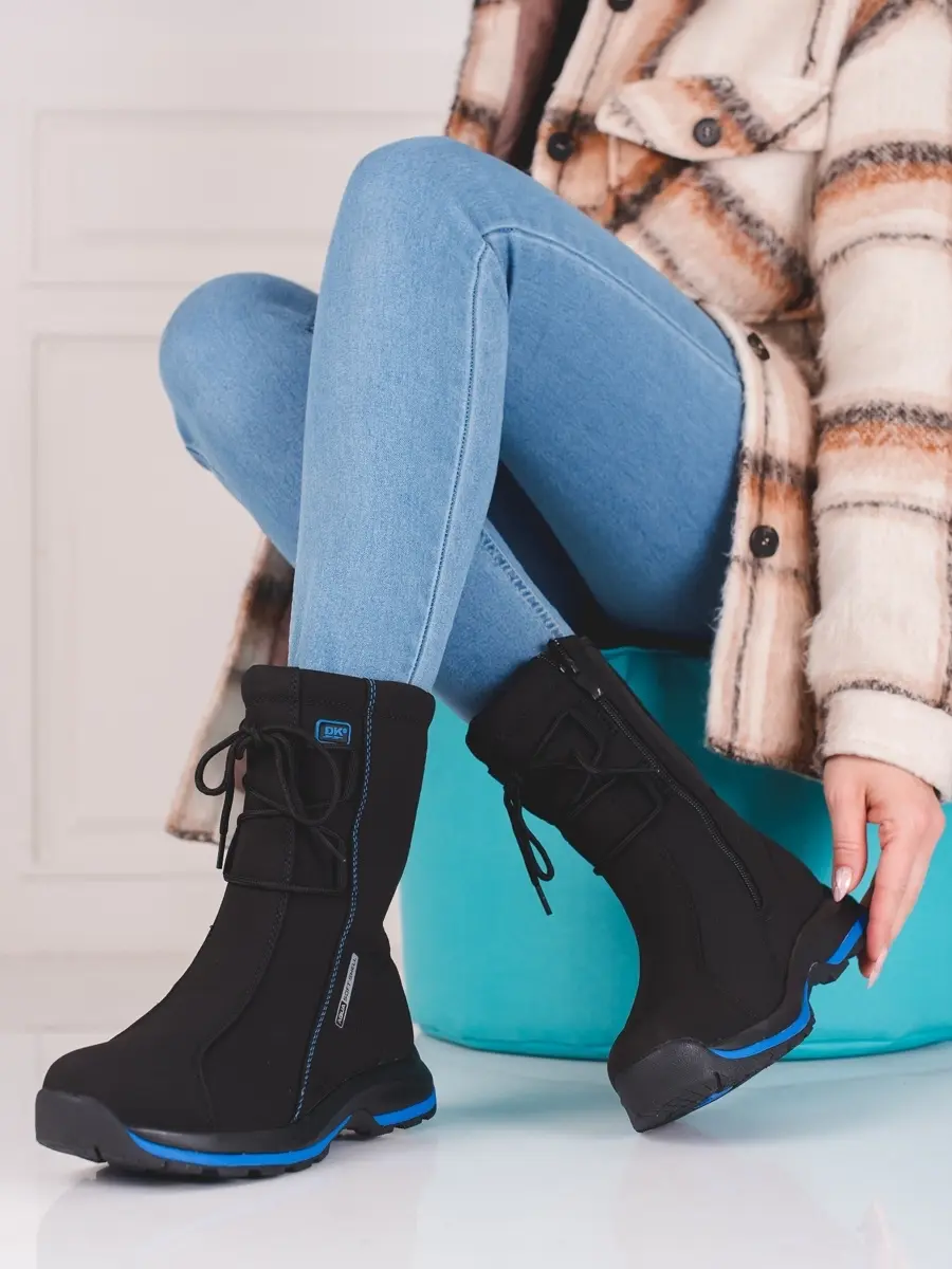 Pěkné sněhule tmavě modré černé dámské bez podpatku