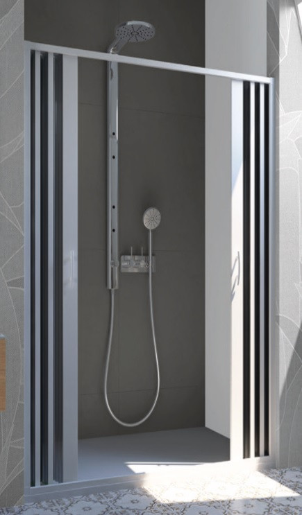 Forte Sprchová zástěna FLEX - MARTE NEW upravitelná šíře 160 - 180 cm (180 cm max) - DVOUDÍLNÉ DVEŘE - OTEVÍRÁNÍ OD STŘEDU