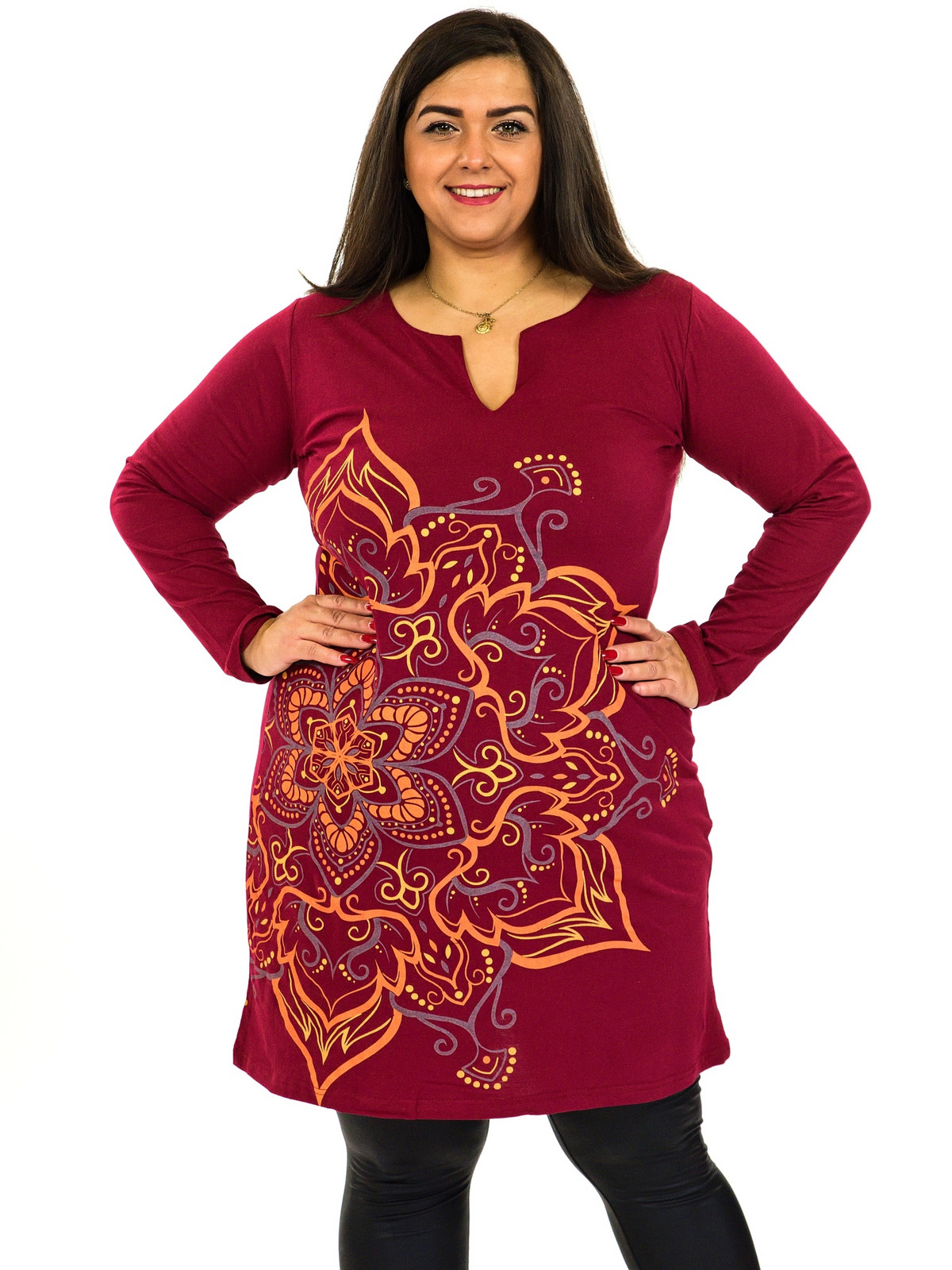 Himalife Šaty s dlouhým rukávem Sheela - vínová Velikost: 3XL