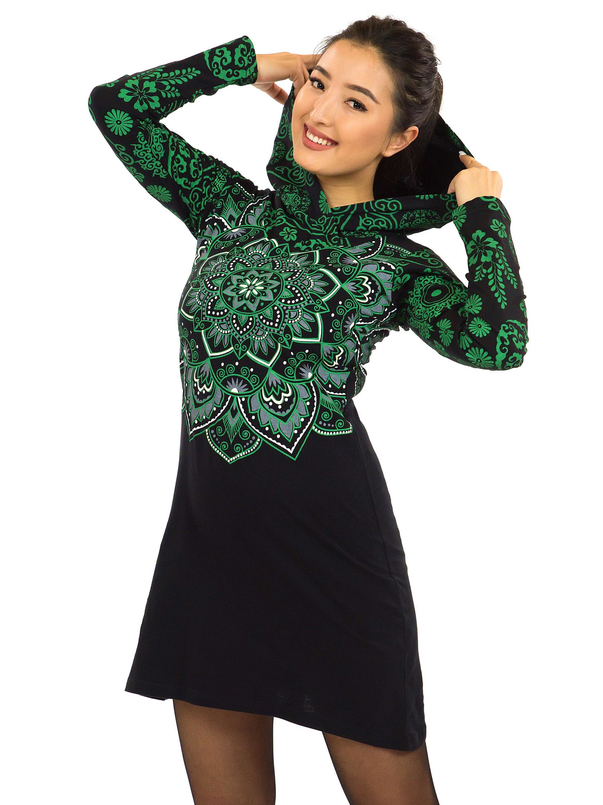 Himalife Šaty s kapucí Lanikai - černá se zelenou Velikost: S