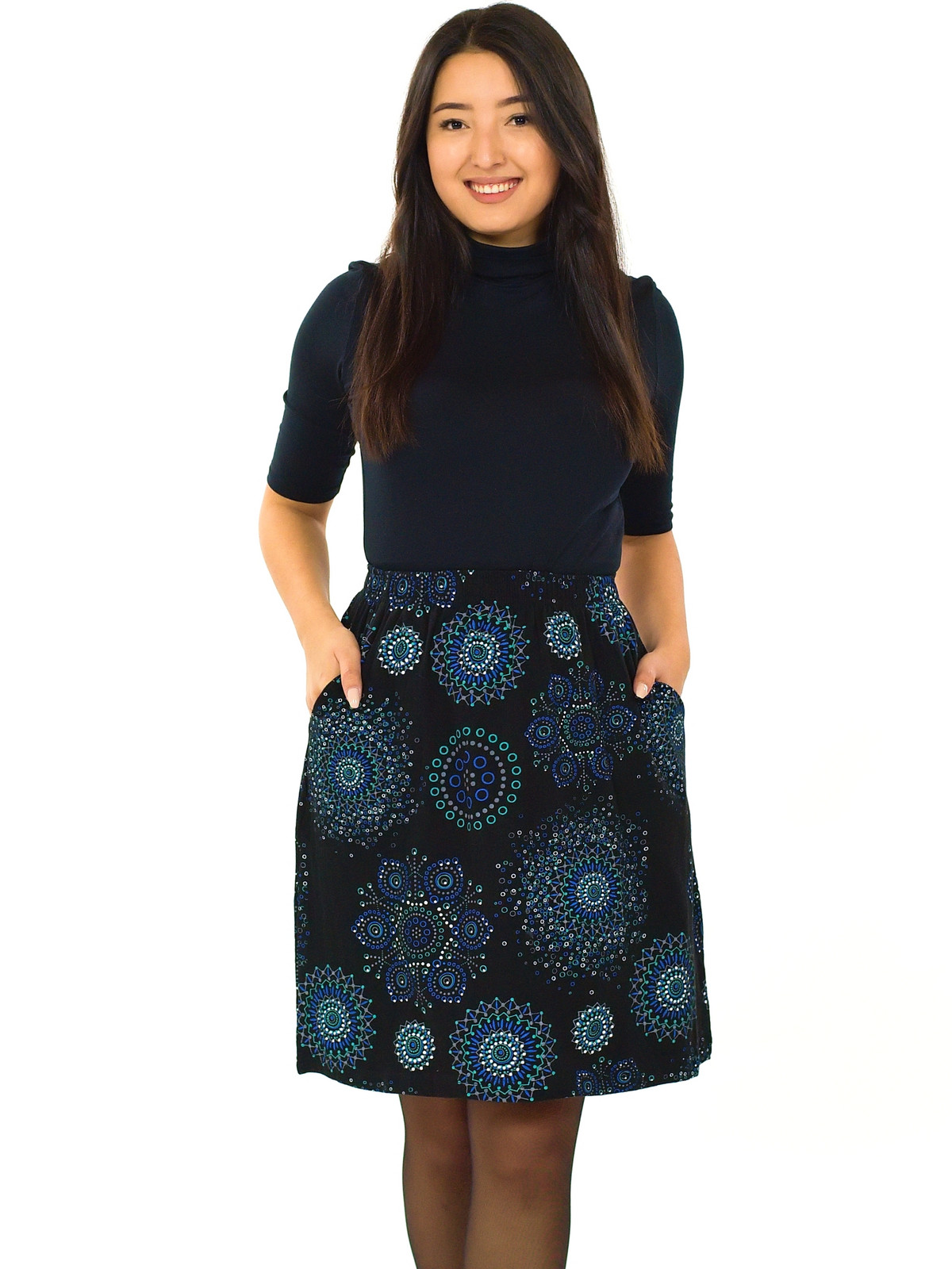 Himalife Sukně Indira - černá s tyrkysovou Velikost: S/M