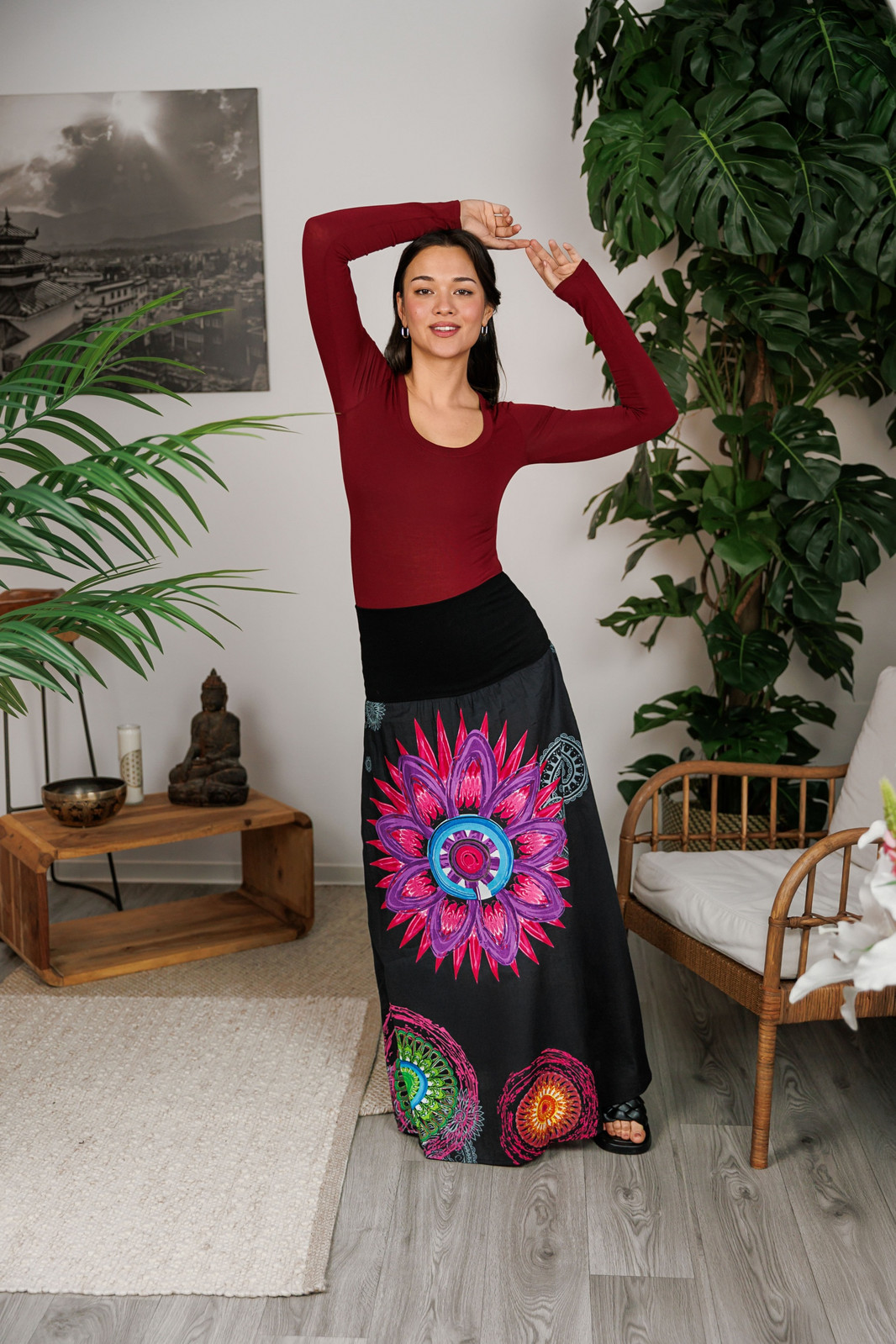 Himalife Dlouhá sukně Mandala of Nepal - černá Velikost: S/M