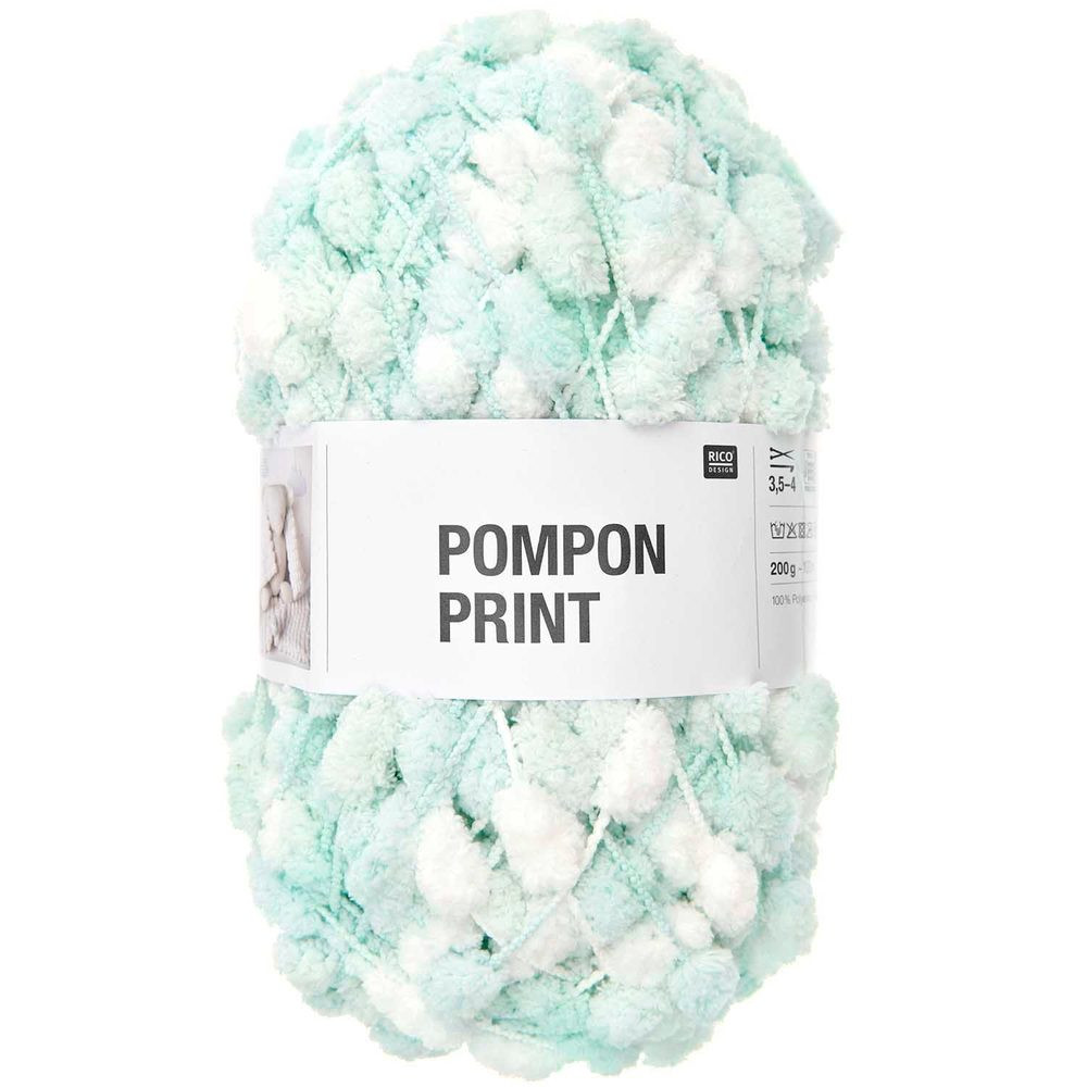 Rico design háčkovací bambulková příze POMPON Print tyrkysovo-bílá - 1 ks