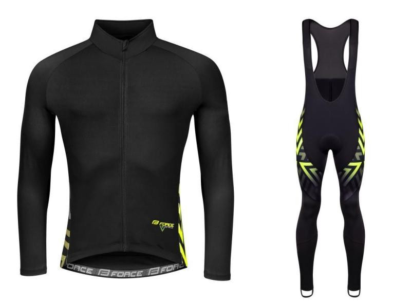 Force SPIKE černo-fluo cyklodres - dlouhý rukáv + Force SPIKE černo-fluo cyklokalhoty