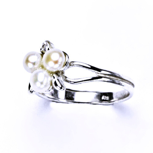 stříbrný prsten přírodní bílou perlou šperky, T 1167