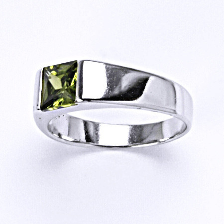 Prsten se syntetickým olivín zirkonem stříbrný VR 73