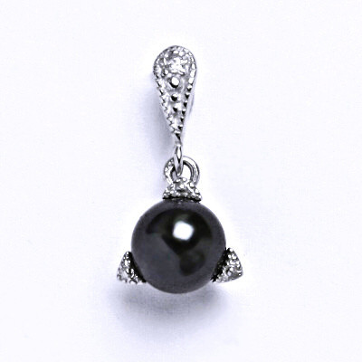 Stříbrný přívěšek s umělou černou perlou 8 mm,přívěšek ze stříbra P 1220/14