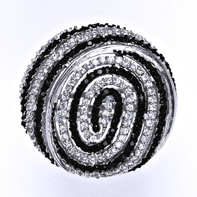 Stříbrný prsten s černými a čirými zirkony,prsten ze stříbra,váha 10,82 g