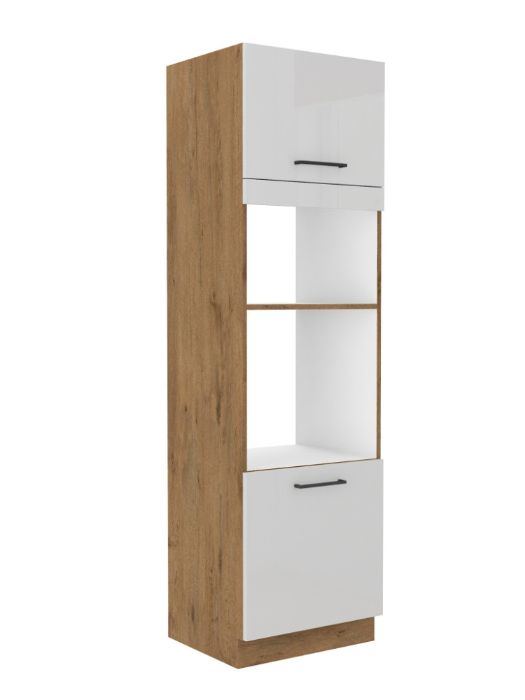 ZEATA, skříňka na vest. troubu a mikrovlnku 60 DPM-210 2F, korpus: dub lancelot, dvířka: bílý lesk