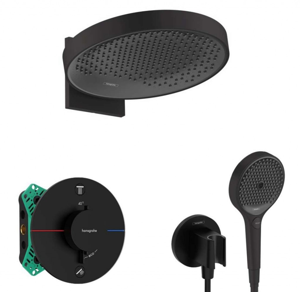 HANSGROHE Sprchový set s termostatem pod omítku, s tělesem, průměr 36 cm, 3 proudy, matná černá SANI21HHH410