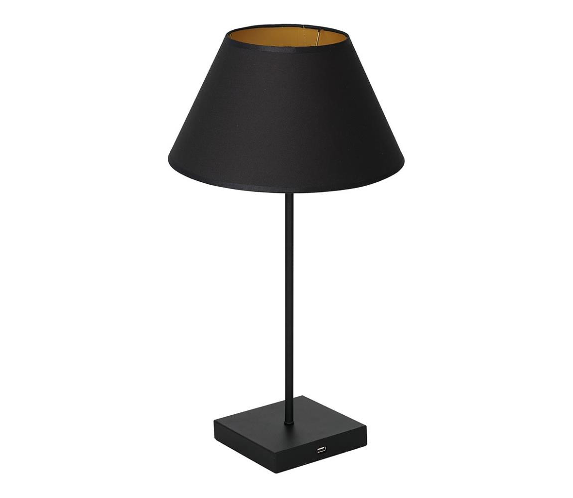 Stolní lampa s USB konektorem 1xE27/60W/230V černá
