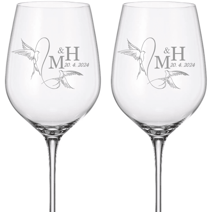 Dekorant svatby Svatební sklenice na bílé víno HOLUBICE 480 ml 2KS