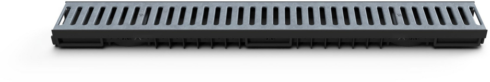 Chuděj Venkovní žlab s pozinkovanou mřížkou 1000 mm - snížená výška 55 mm - venkovní odtokový plastový žlab snížený s pozinkovaným roštem