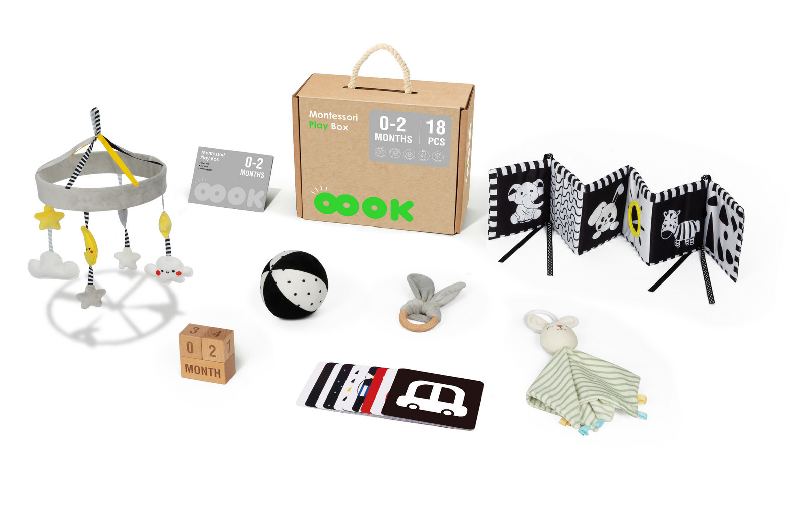 Mamido Mamido Montessori box XXL 18ks dárek pro novorozence 7v1 Zrak Sluch Hmat