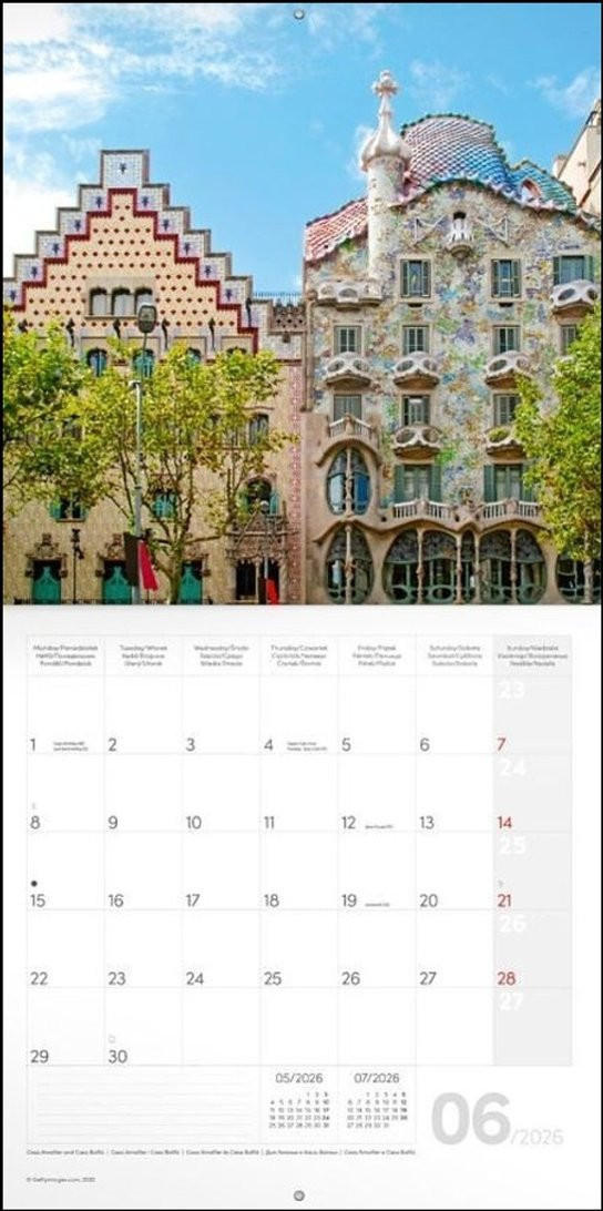 Poznámkový kalendář Barcelona 2026 - nástěnný kalendář