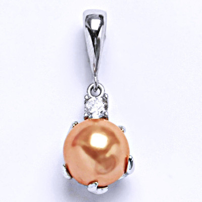 Stříbrný přívěšek s lososovou umělou perlou, 1190/6