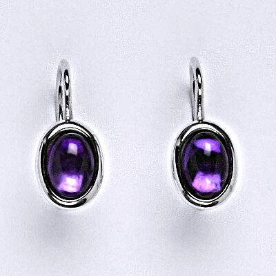 Stříbrné náušnice s přírodním kamenem ametyst  tmavý 7 x 5, NK 1354