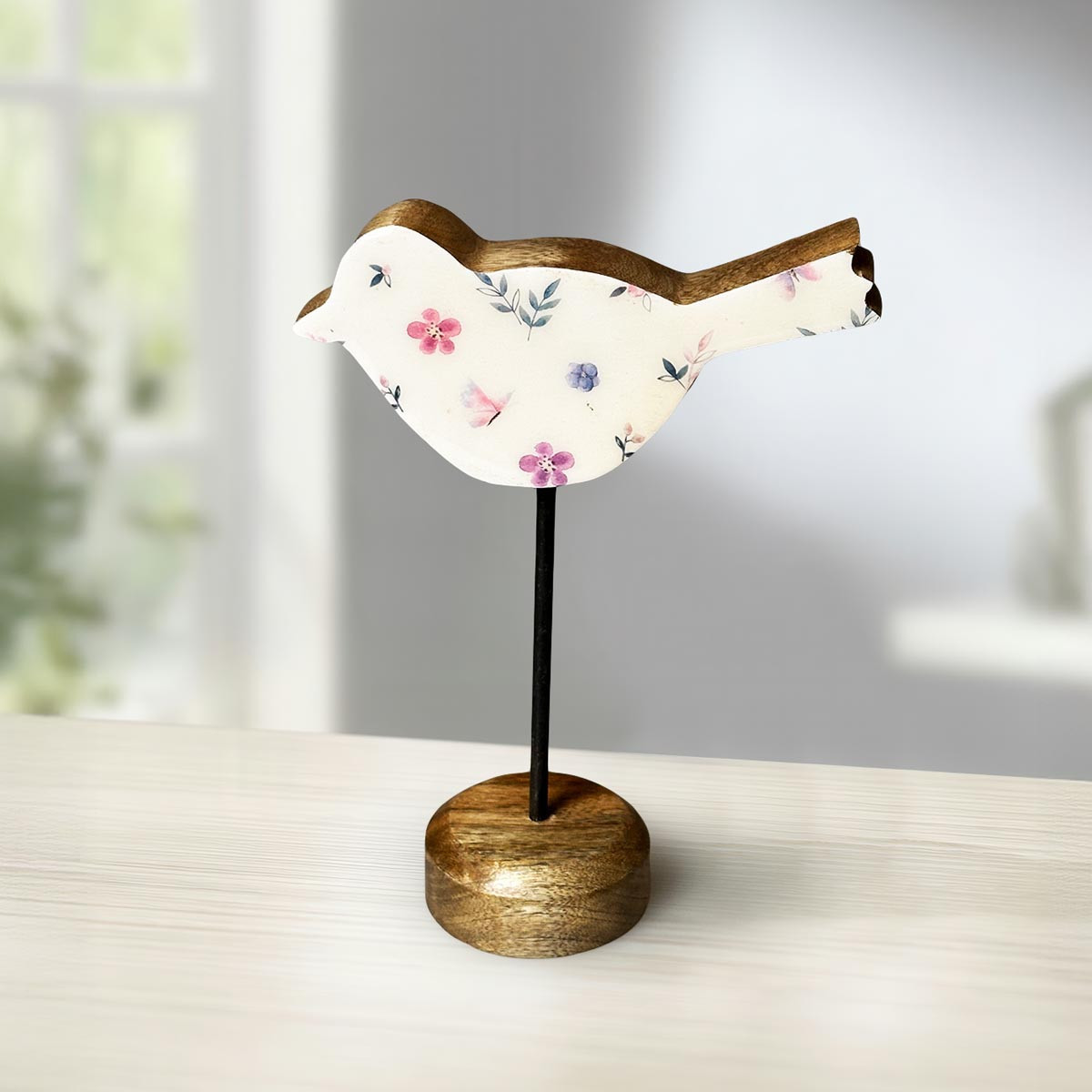 Gilde Dekorace Ptáček na stojanu s květinovým vzorem